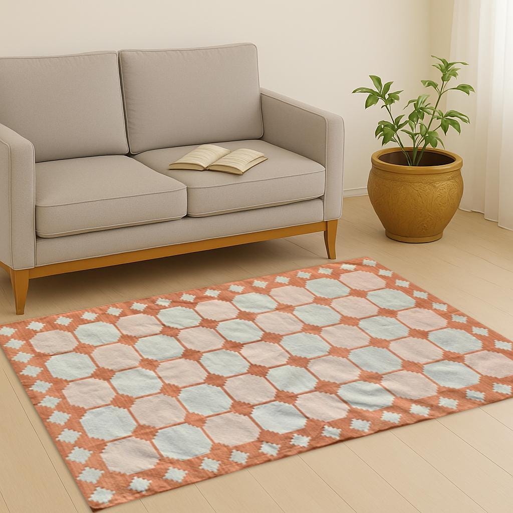 Modern Handmade Indian Dhurrie Rug - Reversible Cotton Wool Kilim, Natural Dyed Eco-Friendly Area Rug & Wall Tapestry