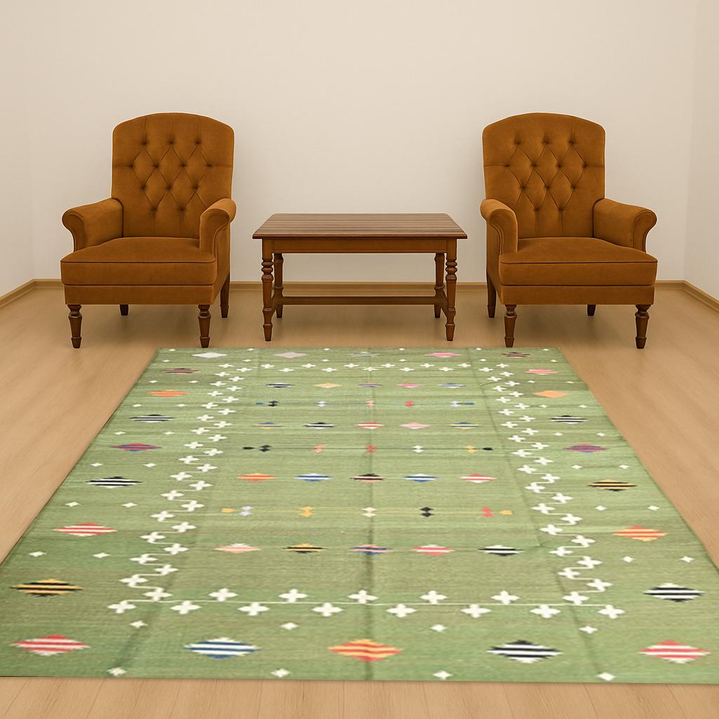 Boho 9x12 Ft Area Rug, Hand & Flat Weave Cotton Dhurrie, Reversible Natural Color Panja Rug for Living Room Decor