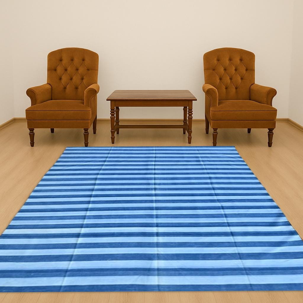 Blue Cotton Rug 10x14 Large Area Rug Soft Durable Floor Carpet for Living Room, Bedroom & Home Decor