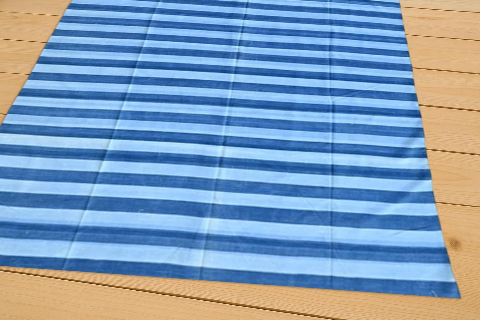 Blue Cotton Rug 10x14 Large Area Rug Soft Durable Floor Carpet for Living Room, Bedroom & Home Decor