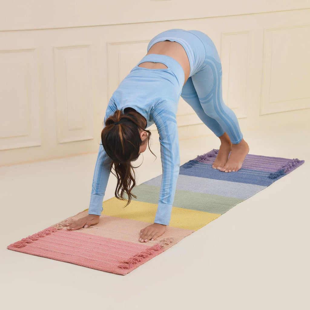 Organic cotton yoga mat, ecofriendly yoga mat, handwoven fitness mat, non slip yoga rug, sustainable exercise mat, natural yoga gear