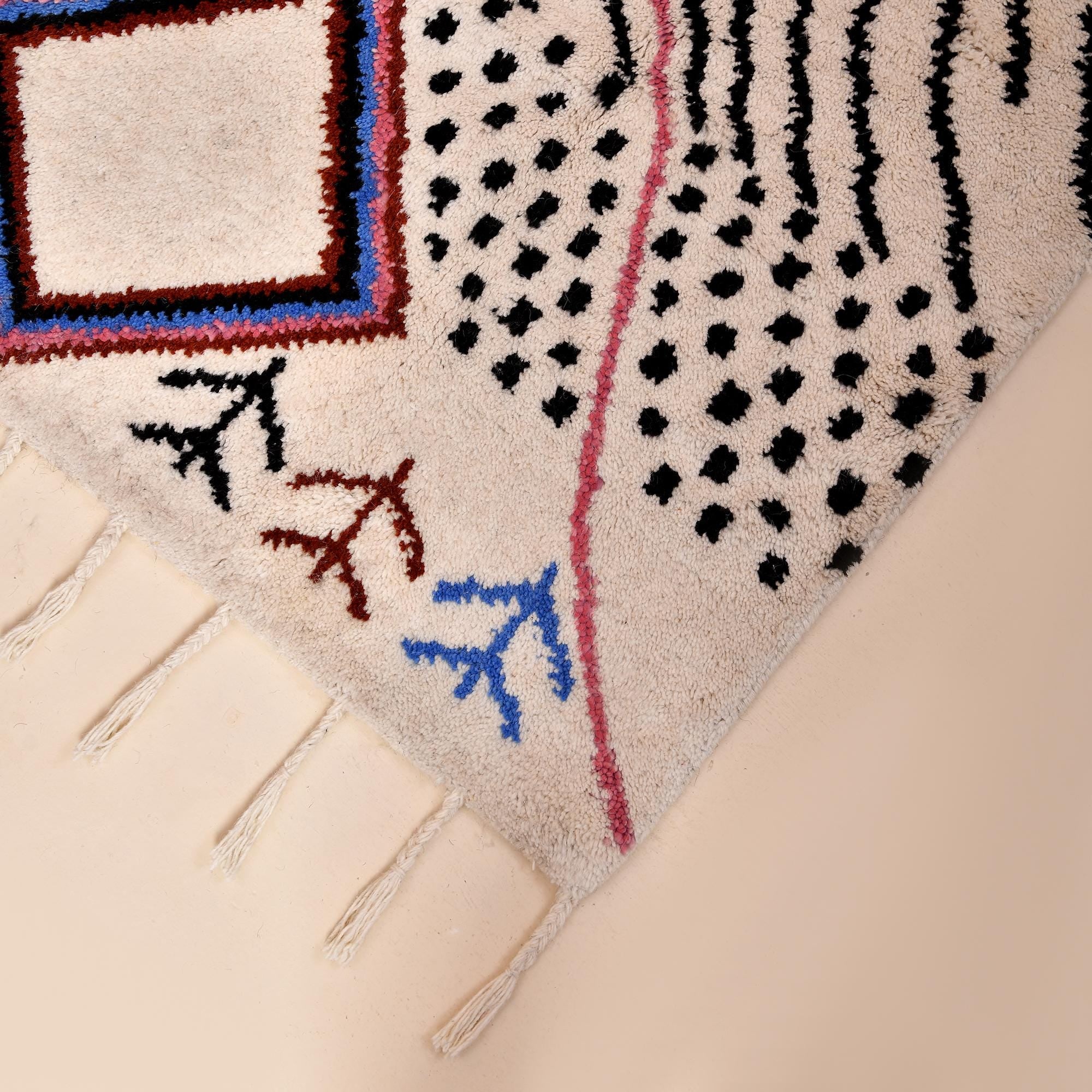 Moroccan Handmade Beni Ourain Wool Rug - White Berber Azilal Style, Modern Hand Woven Rug from Morocco Soft Plush Rug Home Decor