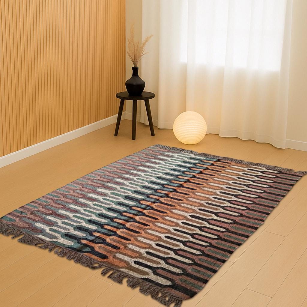 Handmade Wool Rug, Jute Kilim Rug, Navajo Aztec Rug, Indian Ethnic Carpet, Oversize Area Rug, Accent Pattern Rug, 8x10 9x12 10x14 7x7
