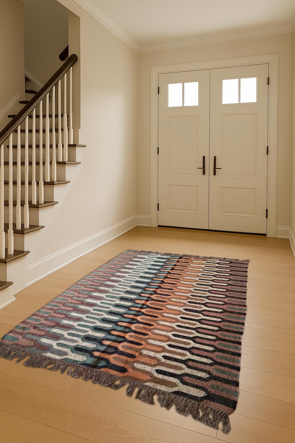 Handmade Wool Rug, Jute Kilim Rug, Navajo Aztec Rug, Indian Ethnic Carpet, Oversize Area Rug, Accent Pattern Rug, 8x10 9x12 10x14 7x7