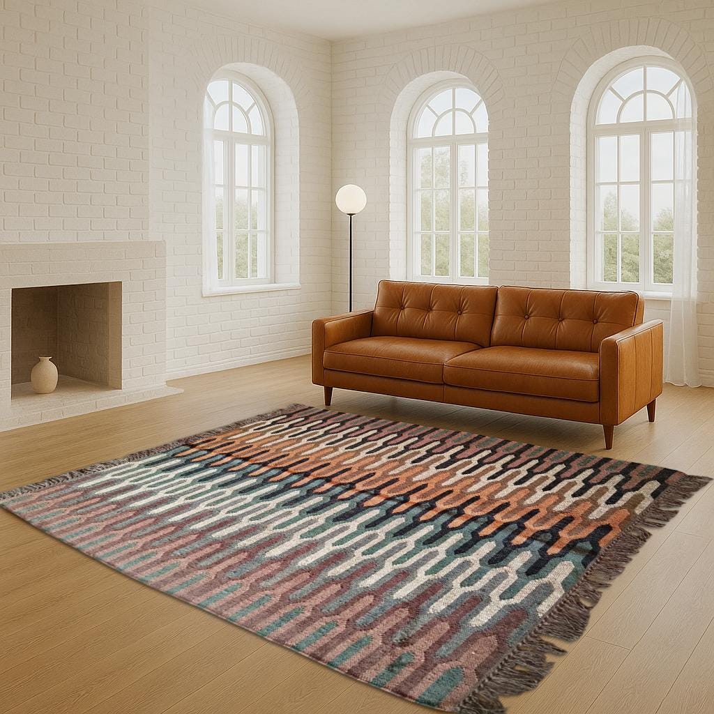 Handmade Wool Rug, Jute Kilim Rug, Navajo Aztec Rug, Indian Ethnic Carpet, Oversize Area Rug, Accent Pattern Rug, 8x10 9x12 10x14 7x7