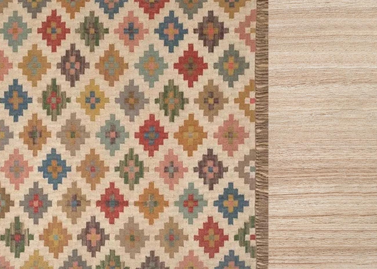 Jute Kilim Rug, Handmade Wool Rug, Dhurrie Boho Rug, 8x10 Area Rug, Kitchen Rug, Dining Table Carpet, Home Decor Floor Rug