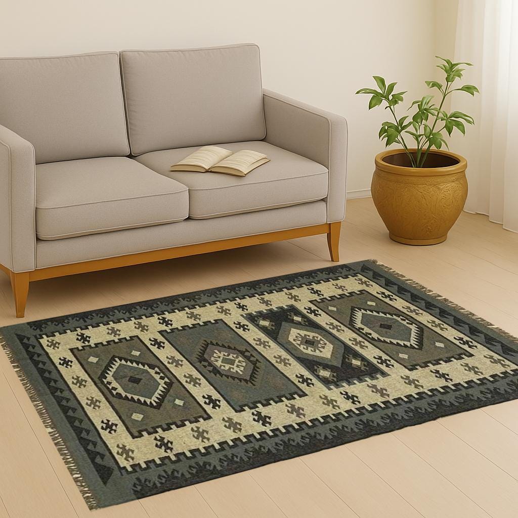 Handmade Kilim Rug, Jute Wool Rug, Large Turkish Rug, Grey Area Rug, Extra Large Outdoor Kilim, Living Room Carpet, 5x8 6x8 8x10 12x15