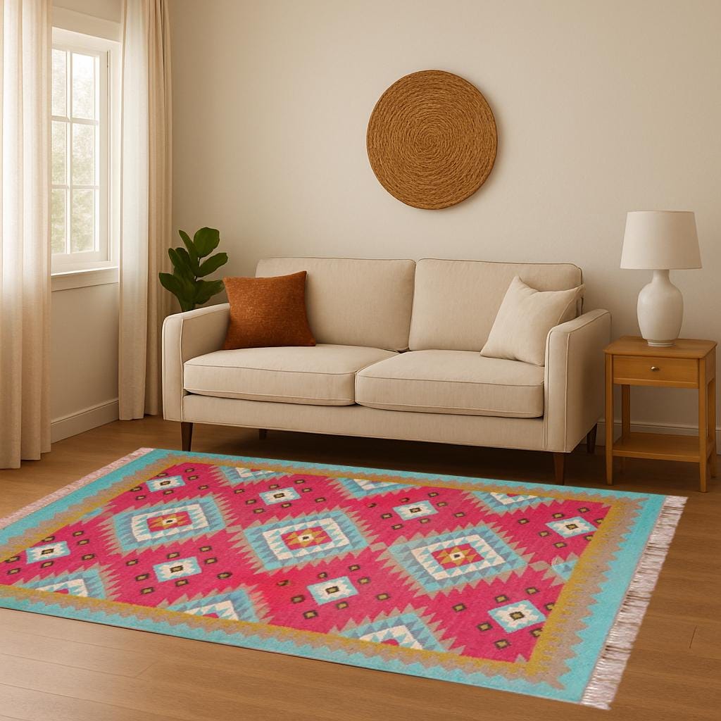 Handmade Wool Rug, Jute Aztec Rug, Navajo Kilim Rug, Accent Rug, Indoor Outdoor Rug, Boho Carpet, 5x7 Area Rug, Living Room Decor