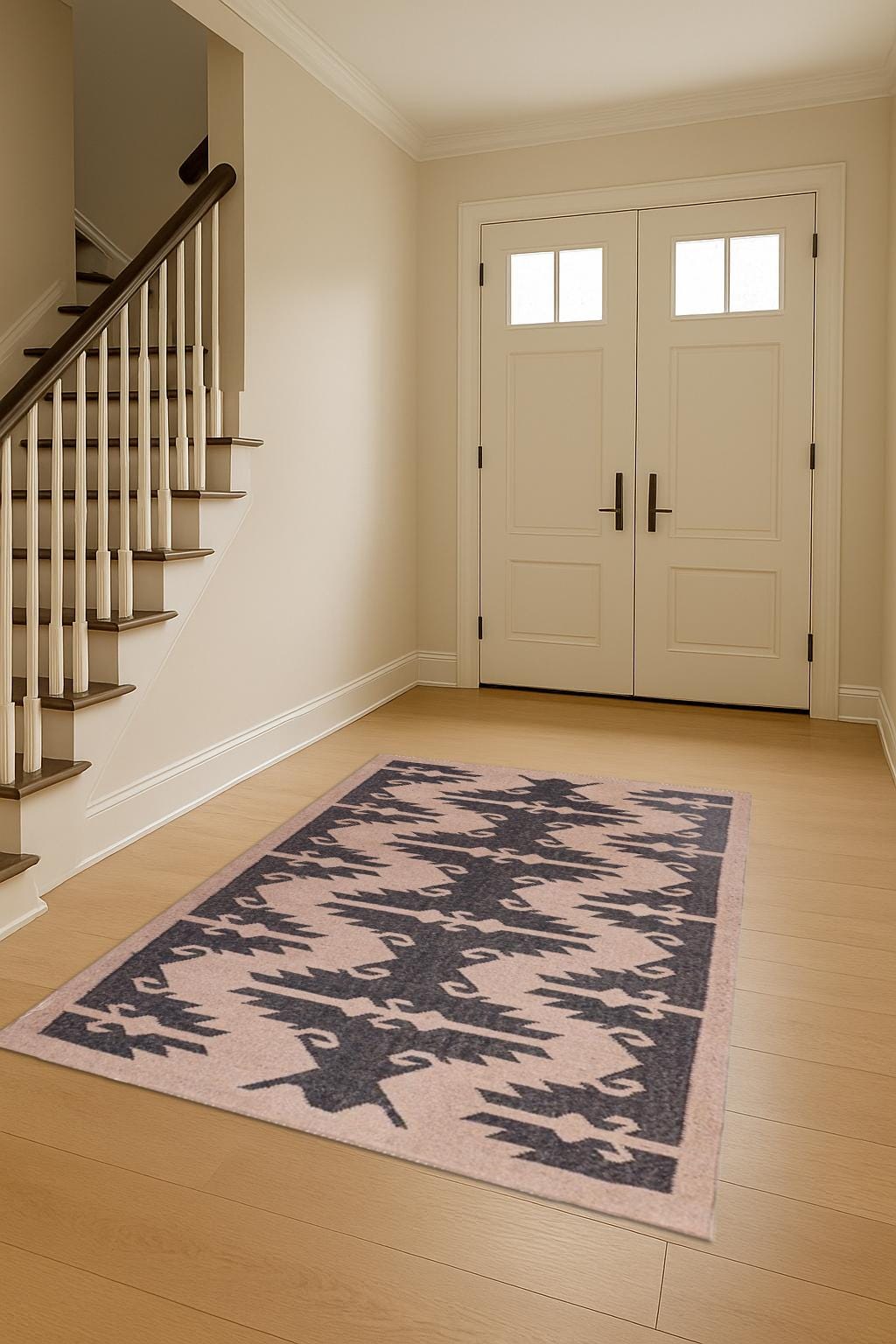 Handwoven Beige with Black/White Design Wool Jute Kilim Dhurrie, 8 X 10 Feet Beige Black Wool Jute berber rug Moroccan area rug