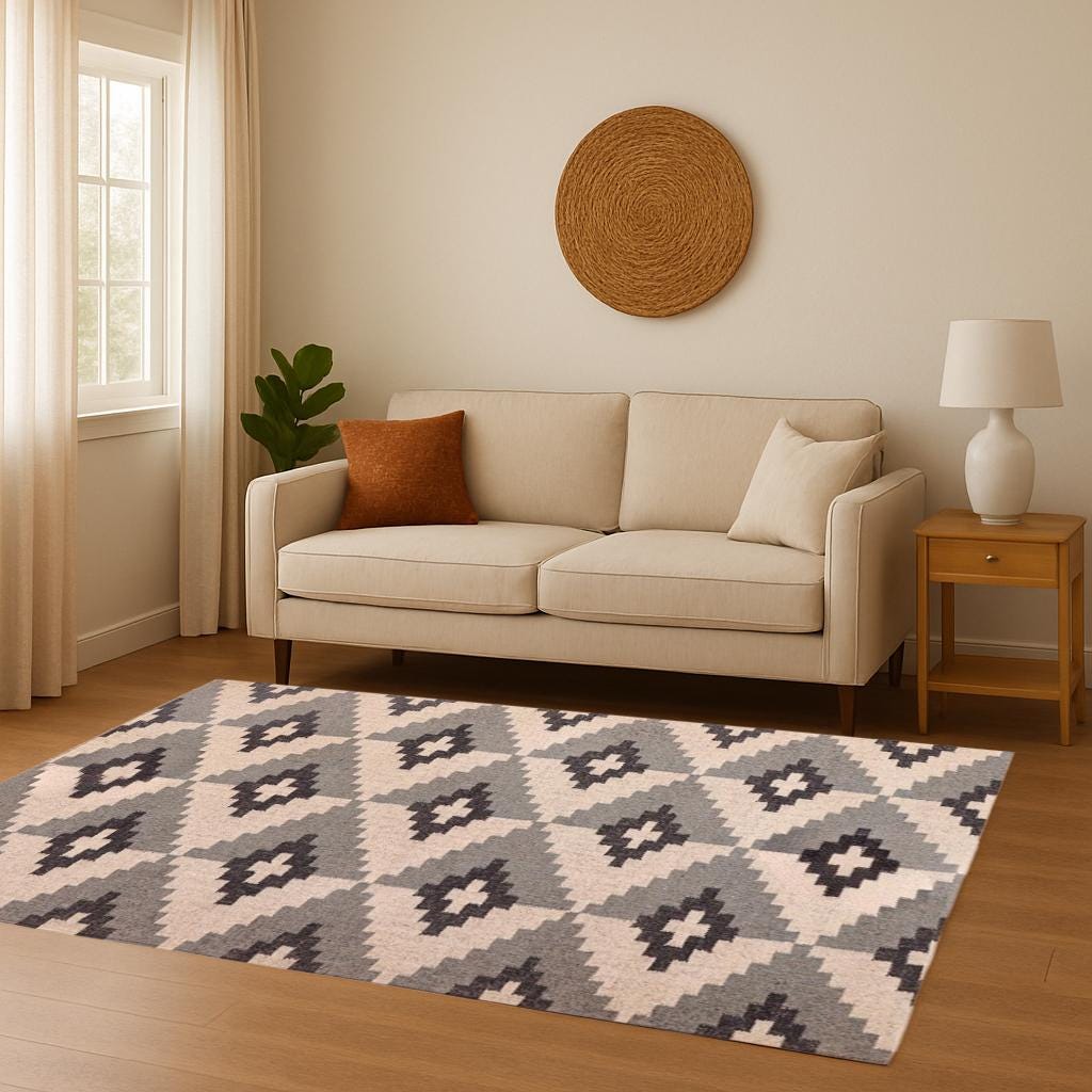 6x9 Feet Handmade Wool Jute Rug, Navajo kilim Rug, Black Gold kilim carpet, Black & White Rug, Outdoor/ Indoor Rug/ Living Room Rug