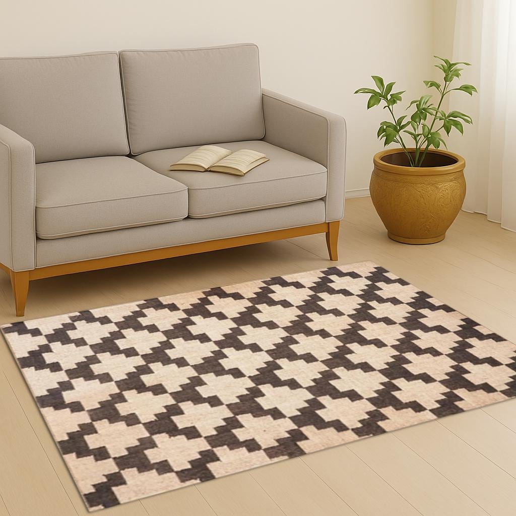Handmade Wool Rug, Navajo Kilim Rug, Aztec Rug, Accent Rug, Black Design Kilim Dhurrie Rug, Outdoor Rug, Bedroom Rug