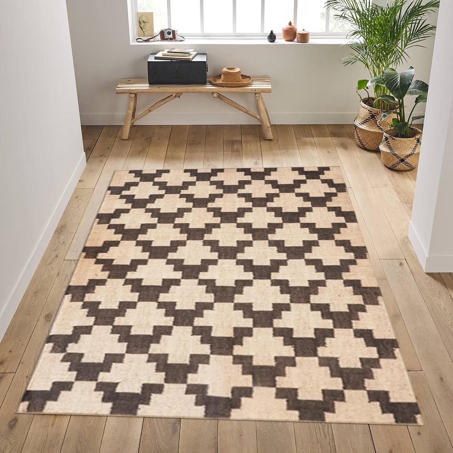 Handmade Wool Rug, Navajo Kilim Rug, Aztec Rug, Accent Rug, Black Design Kilim Dhurrie Rug, Outdoor Rug, Bedroom Rug
