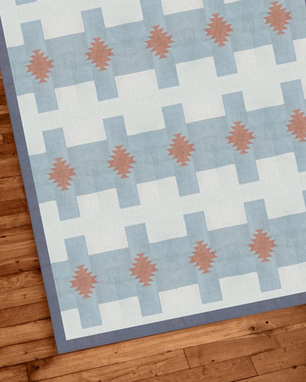 Flatweave Kilim Rug 5x8-9x12, Hand Woven Cotton Geometric Blue Boho Rug, Modern Area Carpet for Living Room