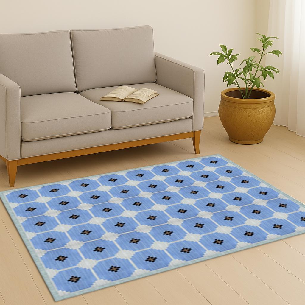 Cotton Rug for Living Area - Soft Durable Carpet, Boho Home Decor, Cozy Floor Mat for Living Room & Lounge Reversible Carpet