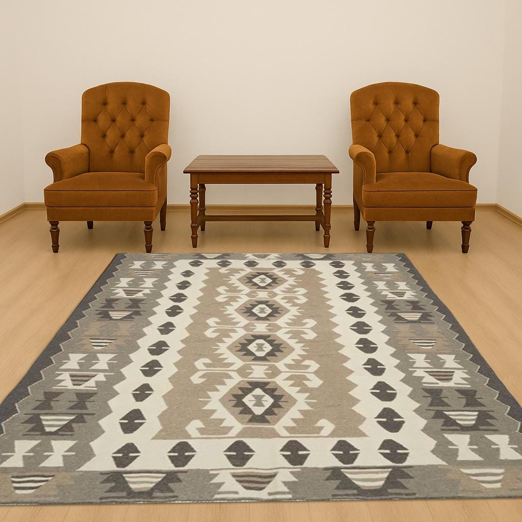 Jute Kilim Rug 5x8 Handmade Vintage Boho Area Rug, Custom Size Home Decor, Durable Natural Fiber Carpet