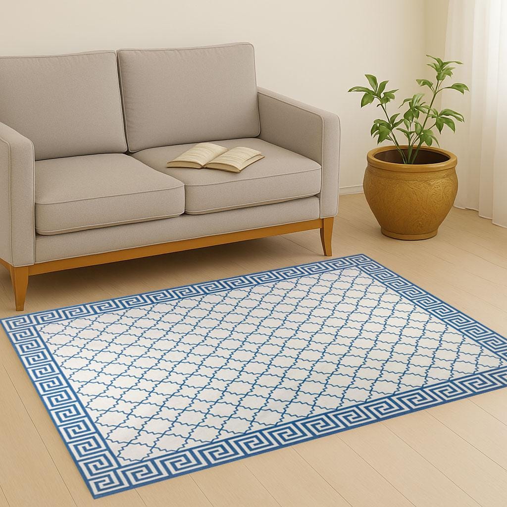 Handmade Cotton Flat Weave Rug Blue and White  – Modern Kilim Woven Carpet for Living Room Bedroom Bedroom Cotton Dhurrie Rug