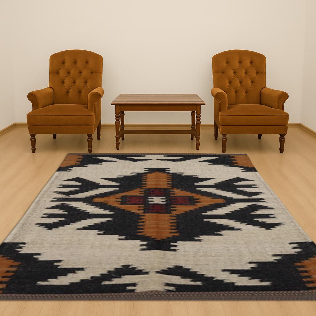 Handmade Wool & Jute Kilim Dhurrie Rug - Traditional Indian Wool Jute Rugs for Home Decor