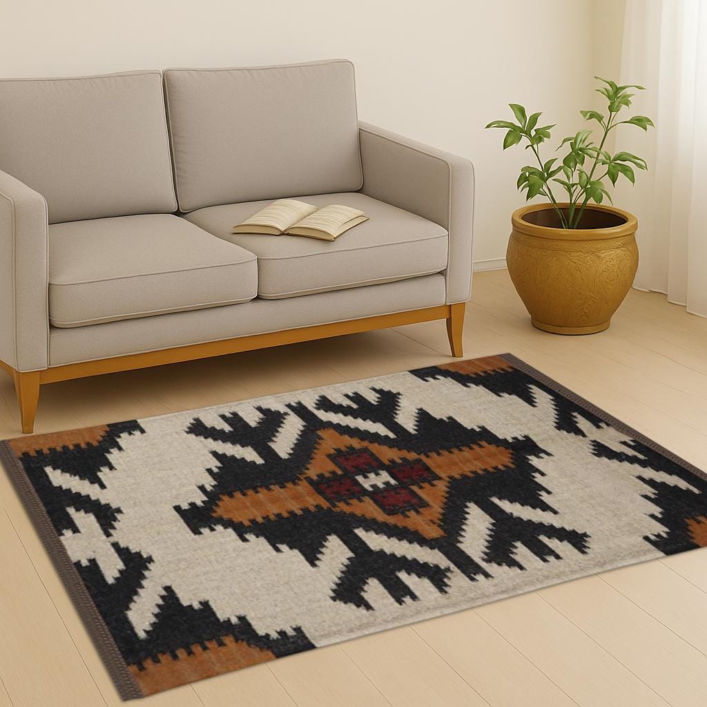 Handmade Wool & Jute Kilim Dhurrie Rug - Traditional Indian Wool Jute Rugs for Home Decor