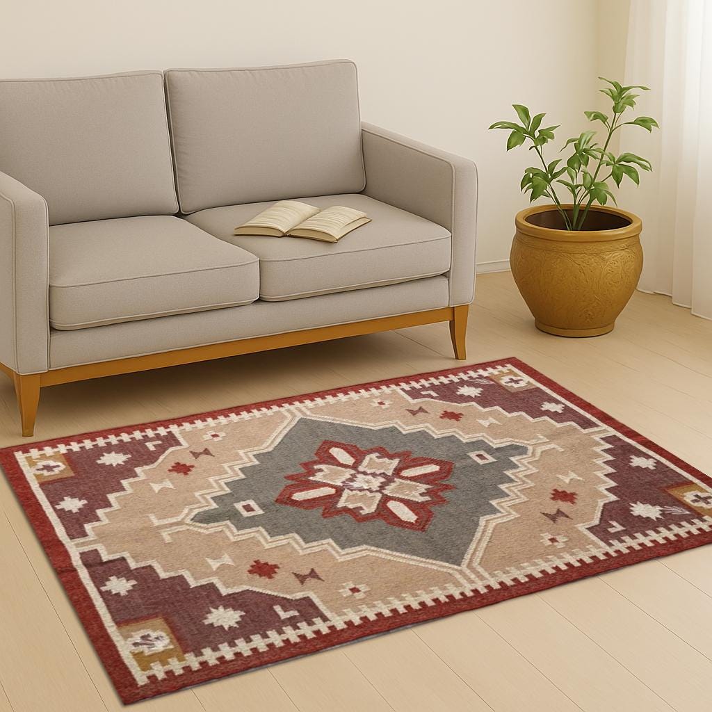 Indian Handmade Multicolor Wool Jute Kilim Rug,Handmade Dhurrie Rug Bohemian Rug Vintage Floor Rug |  Geometric Rugs | Indian Handwoven Rug