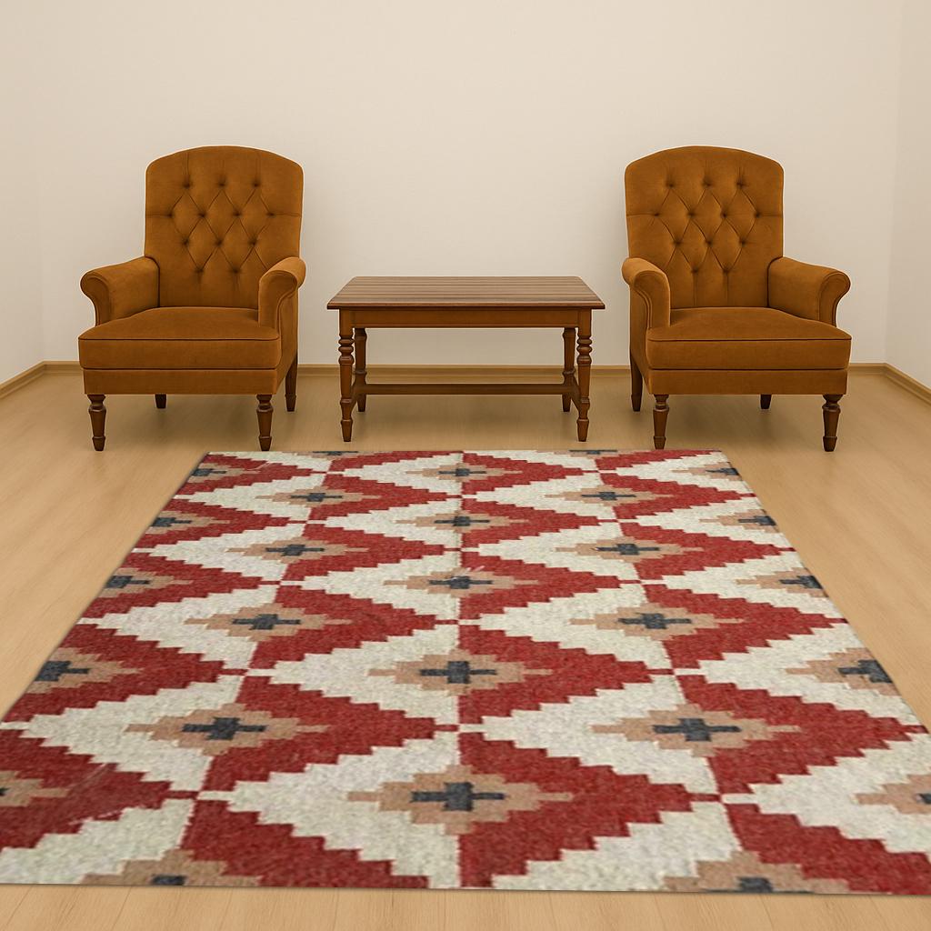 Handwoven Wool & Jute Kilim Rug - Traditional Indian Dhurrie, Eco-Friendly Area Rug for Living Room Bedroom Decor
