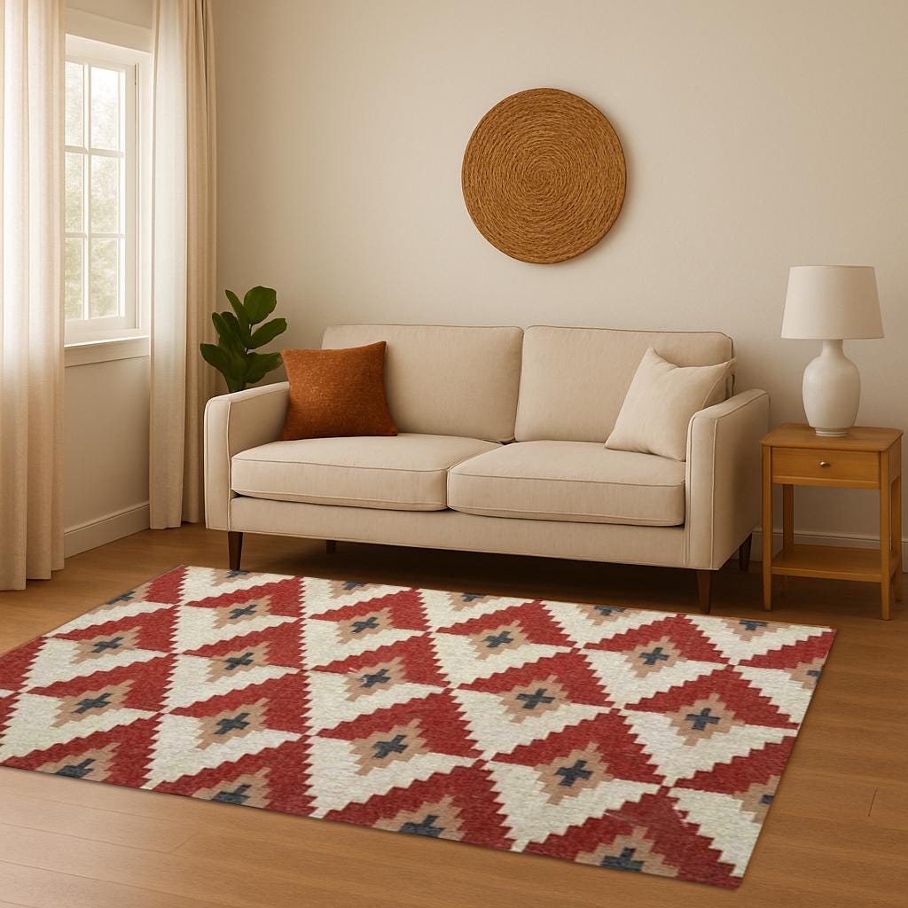 Handwoven Wool & Jute Kilim Rug - Traditional Indian Dhurrie, Eco-Friendly Area Rug for Living Room Bedroom Decor