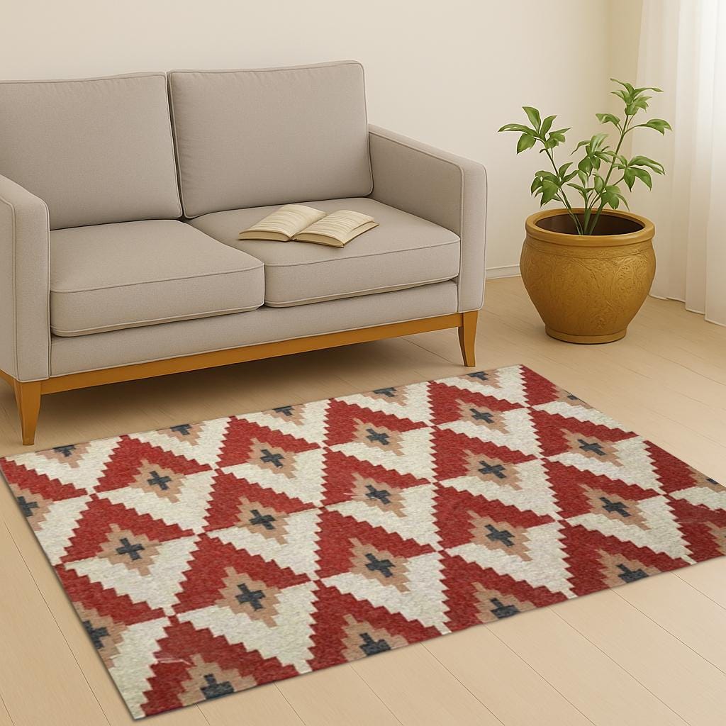 Handwoven Wool & Jute Kilim Rug - Traditional Indian Dhurrie, Eco-Friendly Area Rug for Living Room Bedroom Decor