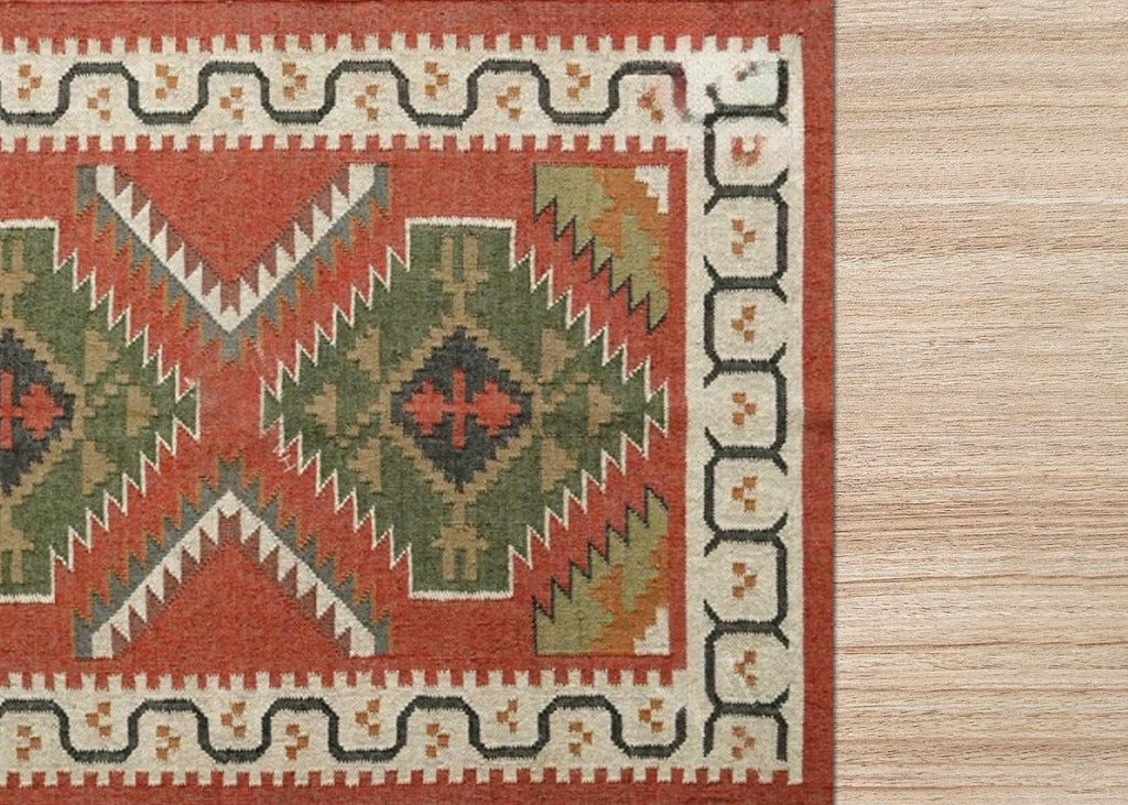 Handmade Wool and Jute Rug - Kilim Dhurrie Traditional Indian Floor Decor, Durable Natural Fiber Carpet, Boho Area Rug