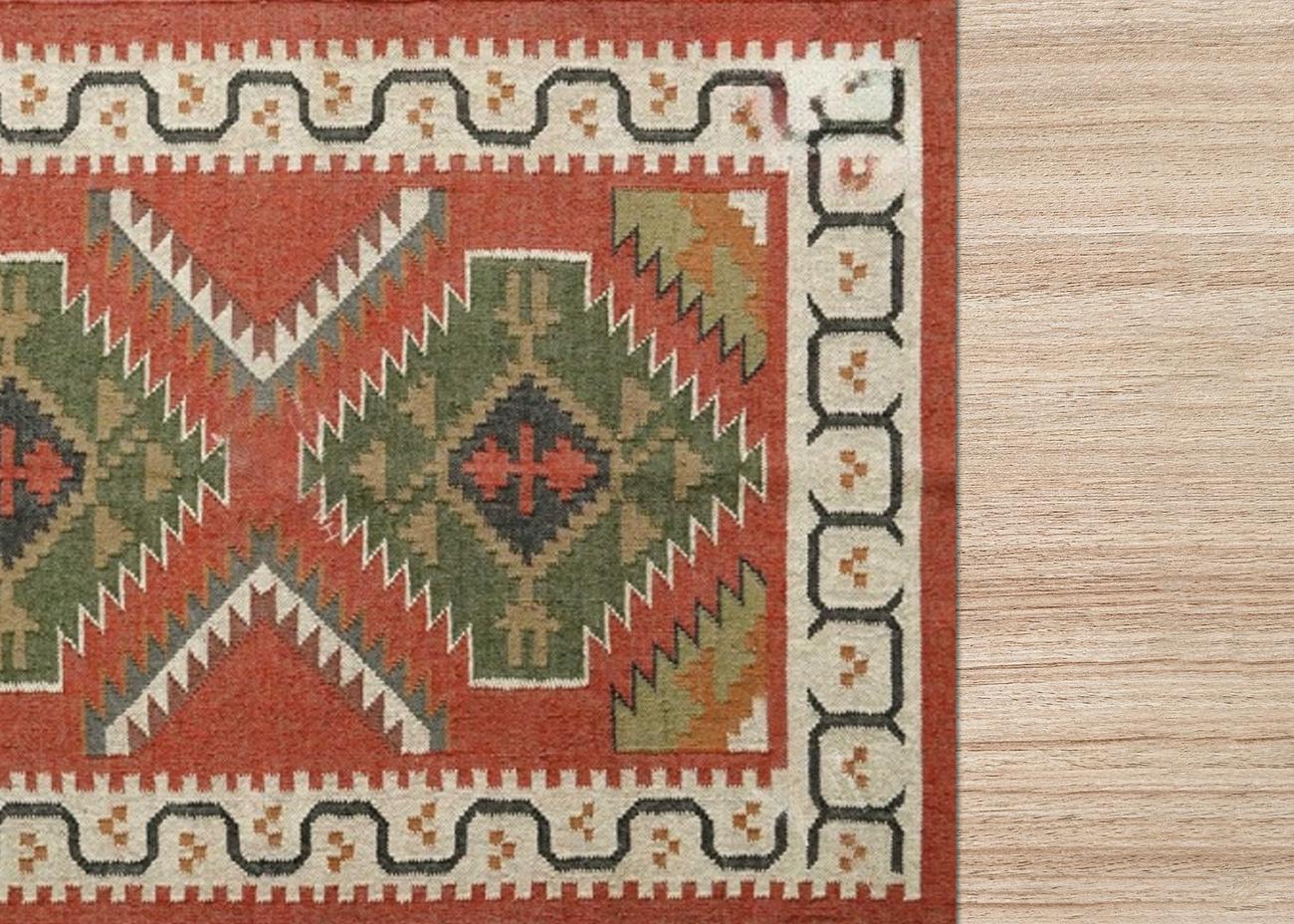 Handmade Wool and Jute Rug - Kilim Dhurrie Traditional Indian Floor Decor, Durable Natural Fiber Carpet, Boho Area Rug