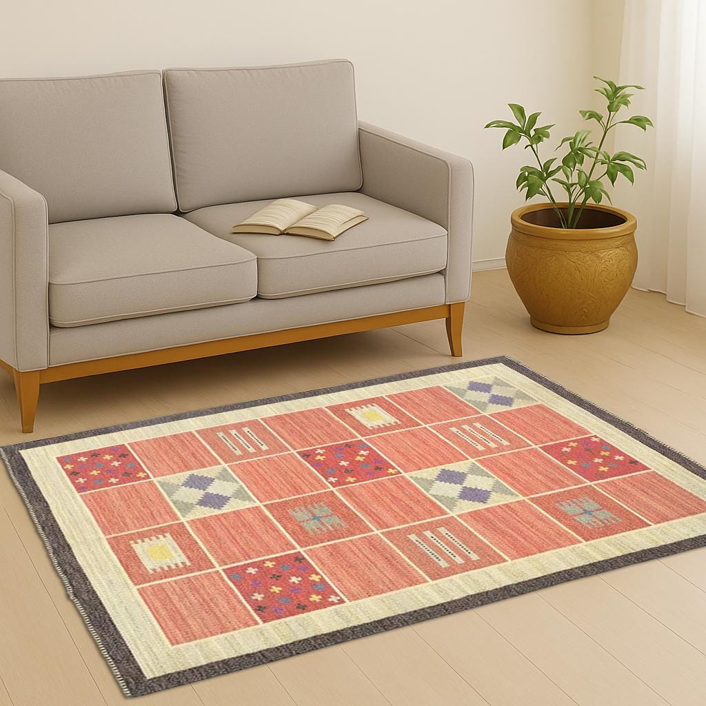 Orange Kilim Rug Handwoven Flatweave Carpet Bohemian Area Rug Vintage Moroccan Style Floor Decor