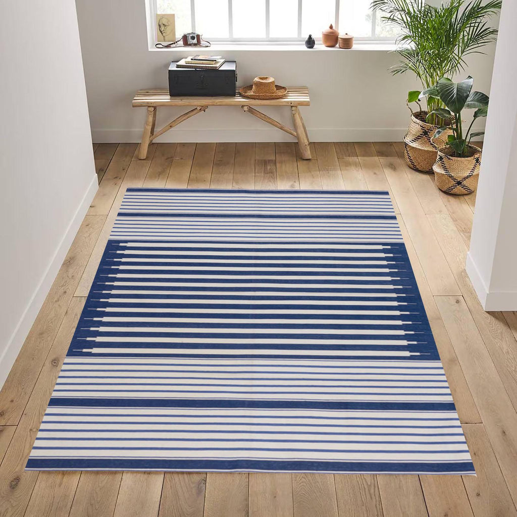 Modern Handmade Cotton Striped Area Rug, Striped Rug Wall Tapestry, Handmade Cotton Area Flat Weave Rug 10x12