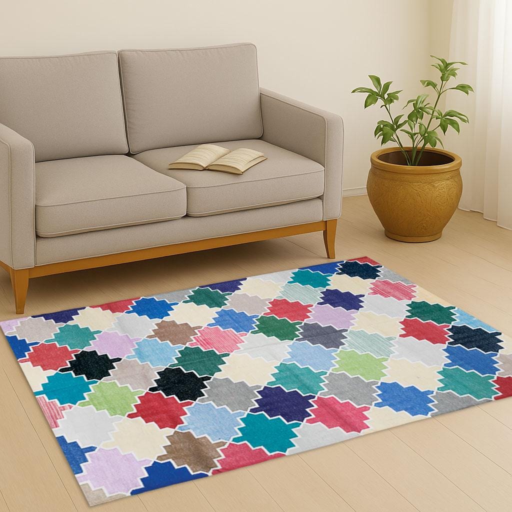 Cotton Flatweave Rug, 5X8 Ft Large Area Rug, Living Room Rug, Reversible Home Decor Rug, Cotton Dhurrie, Geometric Rug