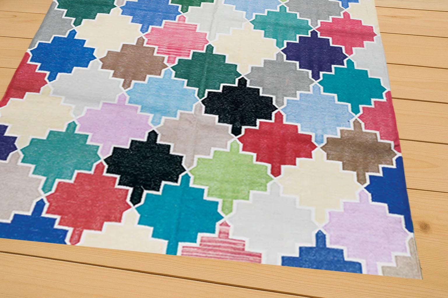 Cotton Flatweave Rug, 5X8 Ft Large Area Rug, Living Room Rug, Reversible Home Decor Rug, Cotton Dhurrie, Geometric Rug