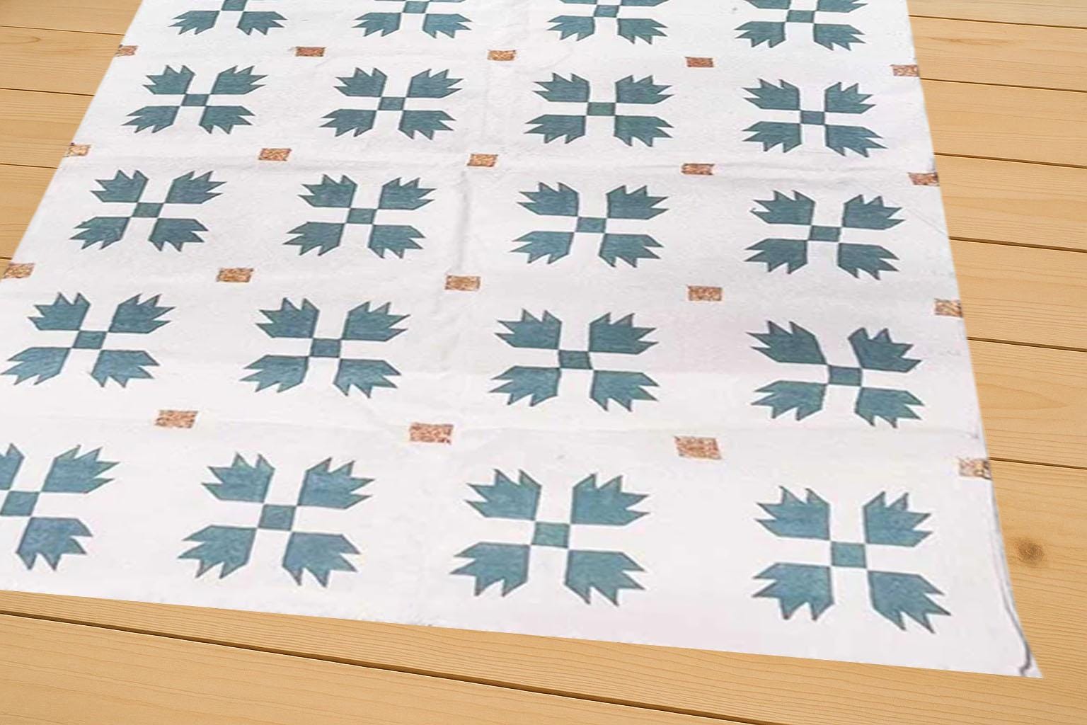9x12 Ft Cotton Flatweave Area Rug- White and green flowers Hand Woven rugs, Custom Rug, Living Room Rugs, Bedroom Rugs, Area Rugs