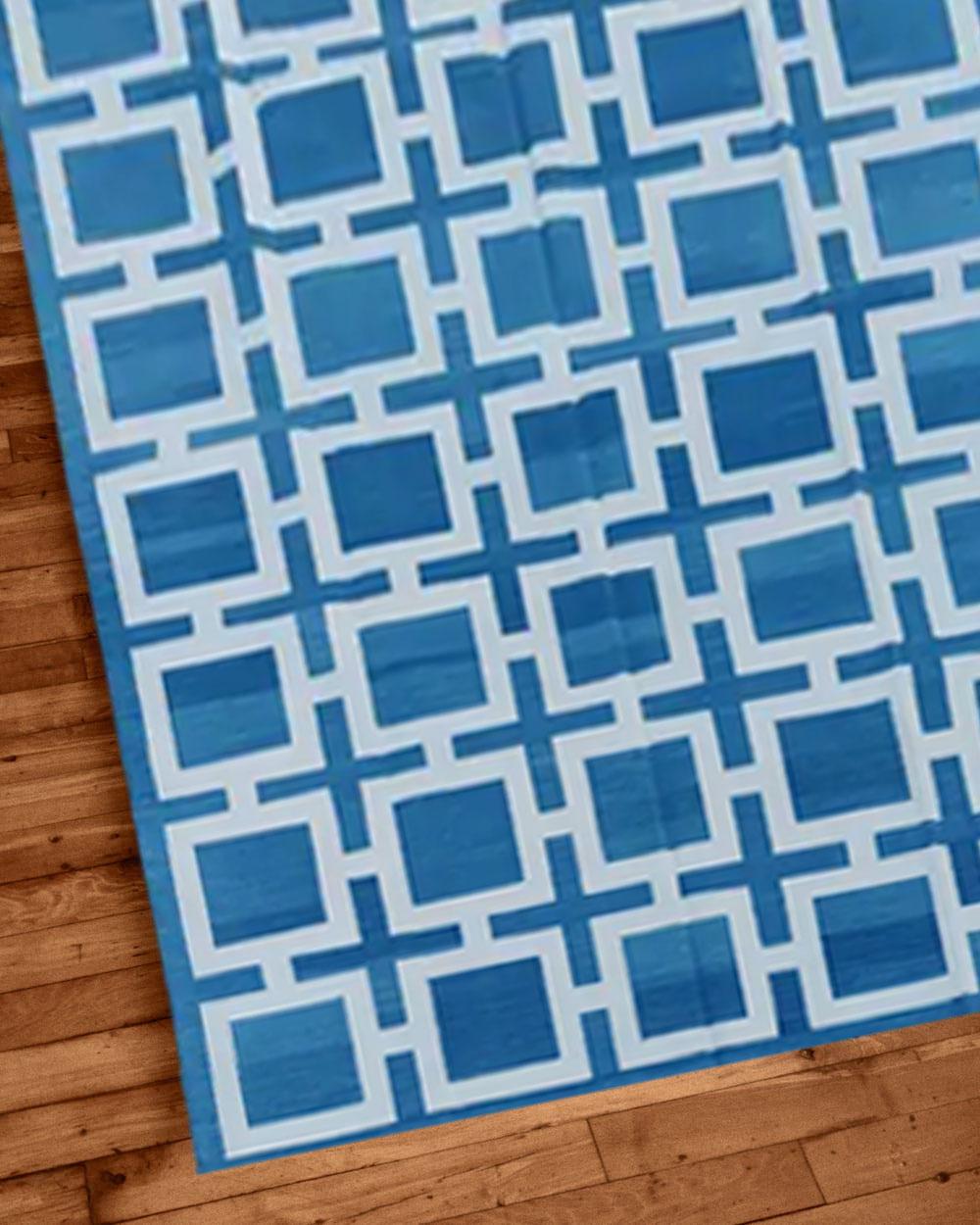 Handmade Flat Weave Rug, Cotton Blue and white Color Rug- Custom Size Area Dhurrie,Home & Living Room,Bedroom Rug,Hallway Floor Rug