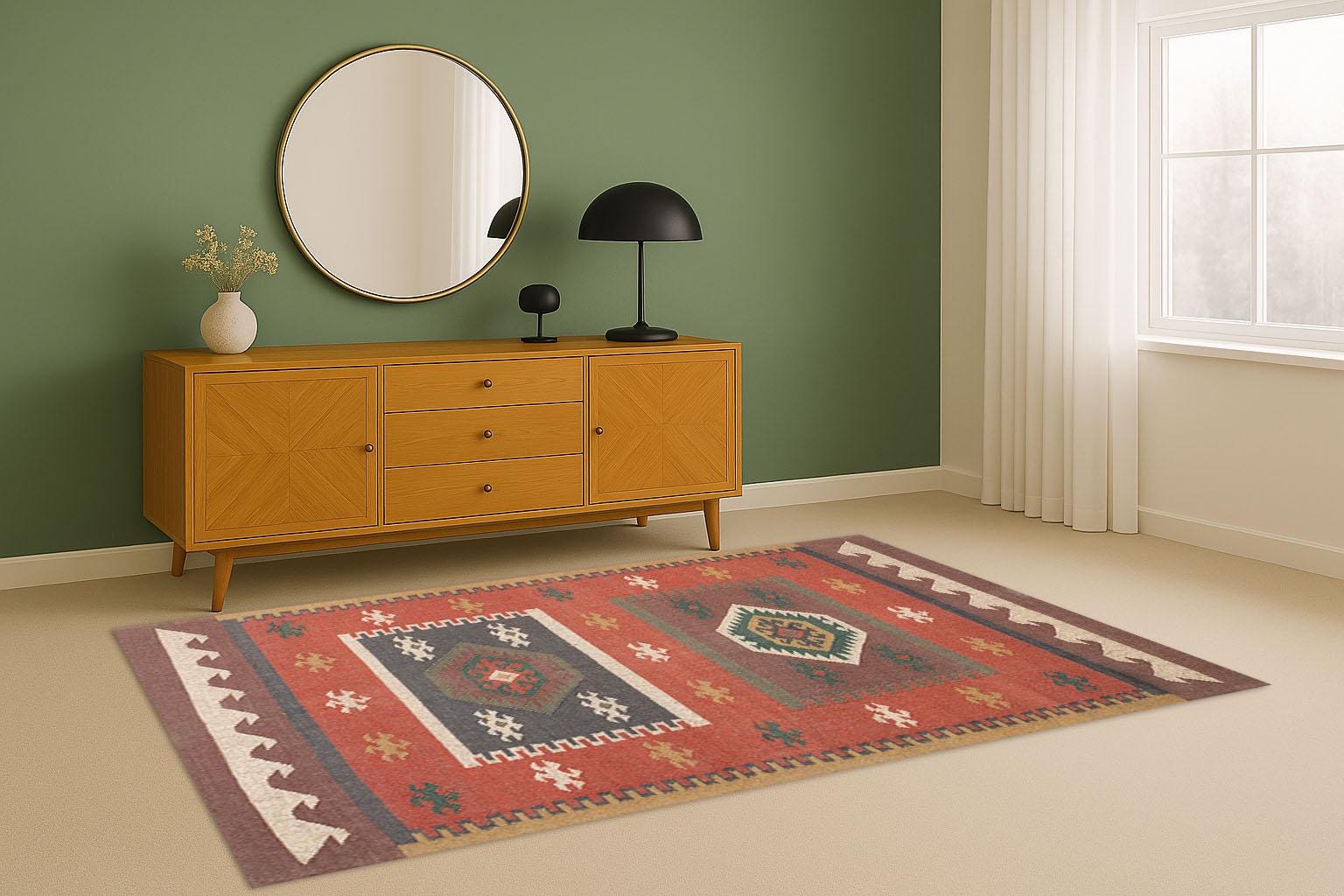 4 x 6 ft Handmade KILIM Rug, Multicolor, Jute Rug wool rug Kilim Dhurrie, Custom Size Rugs, Traditional Indian jute Area rug