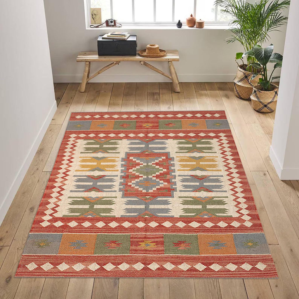 Handmade Wool Jute Kilim Rug, Handwoven Wool Jute Rug,4x10, 6x9, 8x10, 9x12, 10x14 ft Rugs Indian Dhurrie Rug For Living Room Area