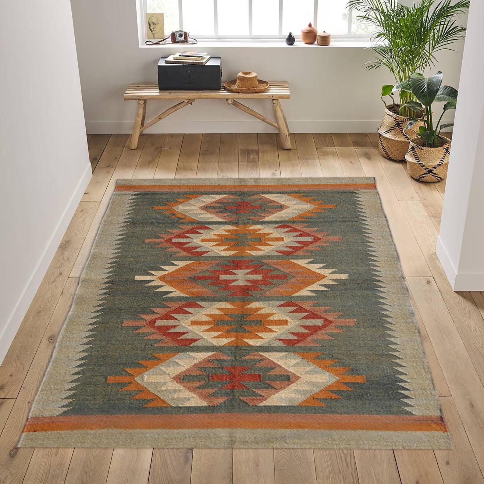 Handmade Wool Jute Rug Beautiful Home Rug Accent Rug Custom Size Kilim Rugs For Living Area Killim Wool Jute Rugs For Home Decor