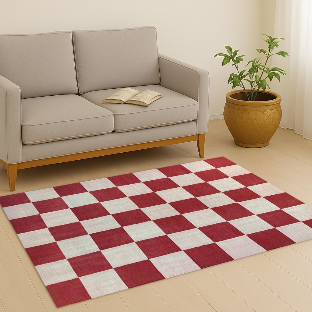 Checkered Jute Rug, Custom Size Runner Rug, Hallway Runner, Boho Jute Rug, Handmade red and Natural Hemp Jute Rungs Extra Large Jute Rugs