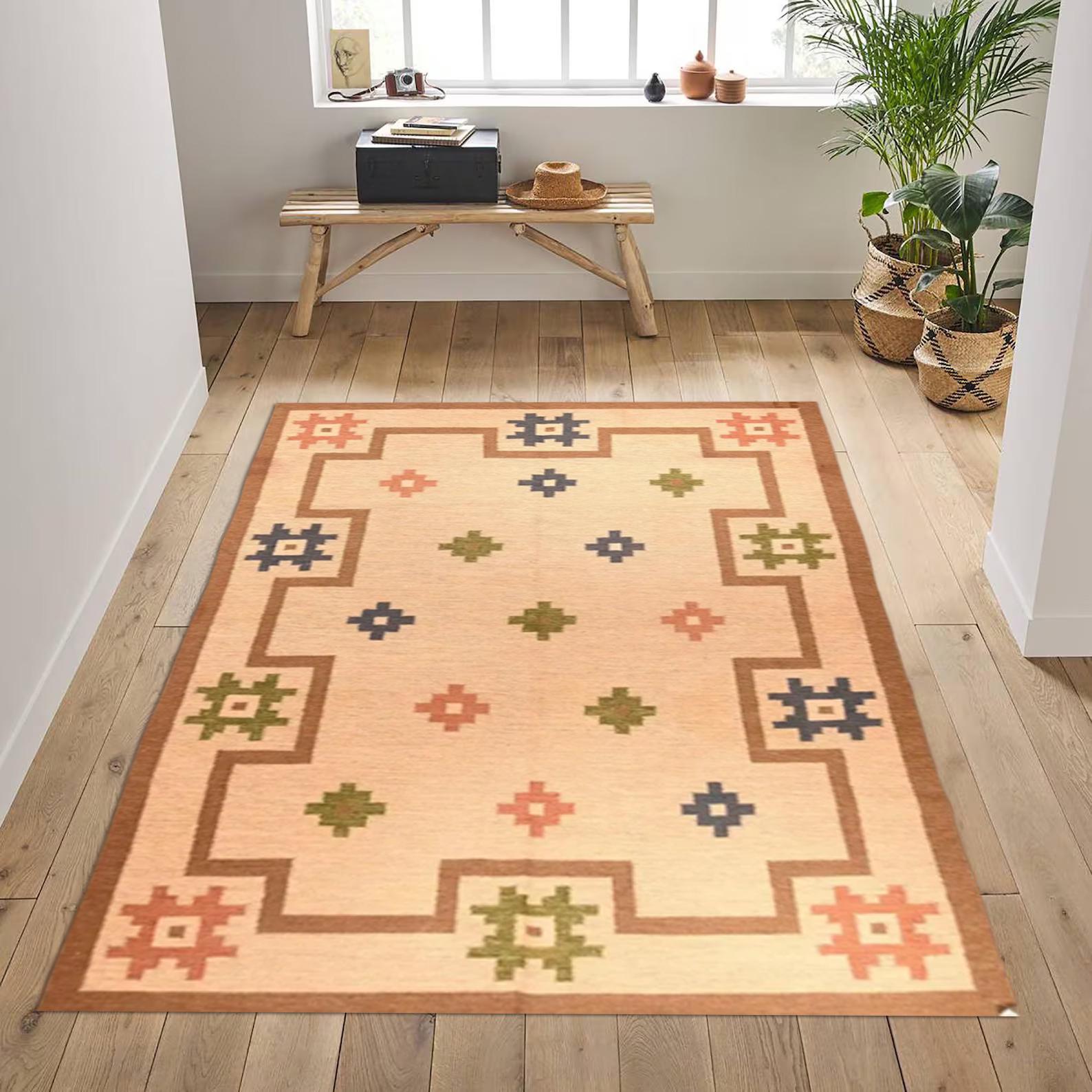 Handmade Wool Kilim Rug - Traditional Handwoven Indoor Outdoor Bedroom Jute Area Rug