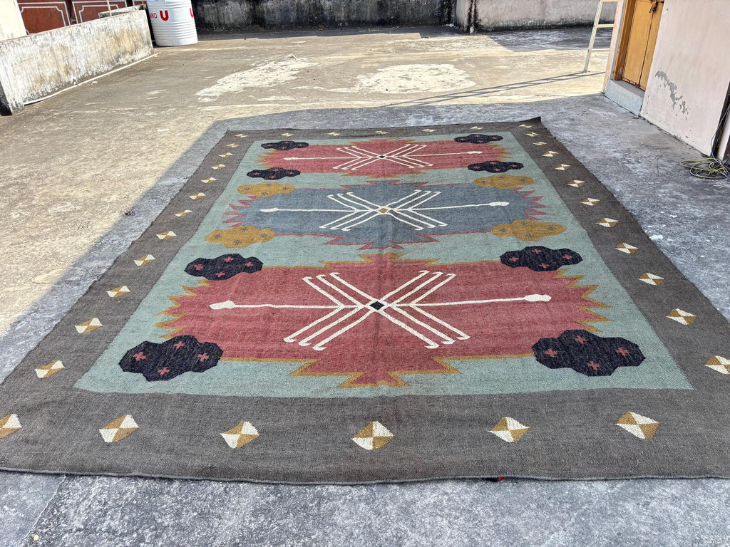Wool Jute Kilim Rug, Handwoven, Kilim Runner Rug, Handmade, Kilim Dhurrie Rug, Traditional Indian/WOOL JUTE RUGS