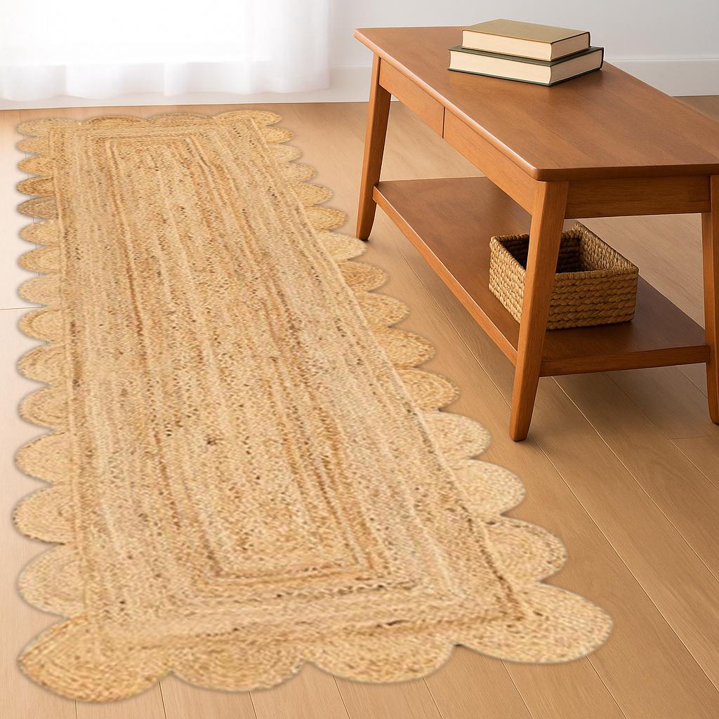 Runner Rug - Scalloped Runner Rug, Jute Runner Rug, Hallway Runner Rug, Runner Custom Rug, Custom Size Rug