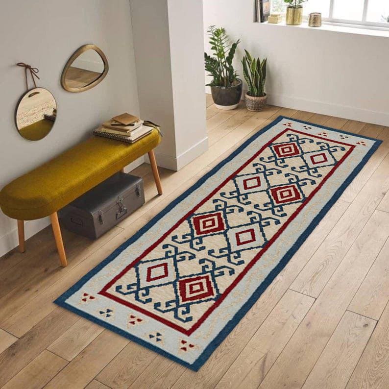 Handmade Wool Jute Kilim Runner, Kilim Rug Runner, Jute Runner, 2x10 Ft Kitchen Runner, Reversible Classic Staircase, Vintage Antique Rug