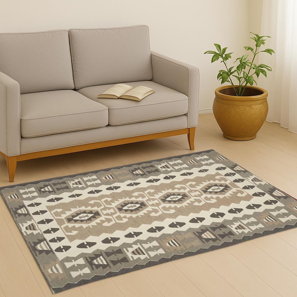 Jute Kilim Rug 5x8 Handmade Vintage Boho Area Rug, Custom Size Home Decor, Durable Natural Fiber Carpet