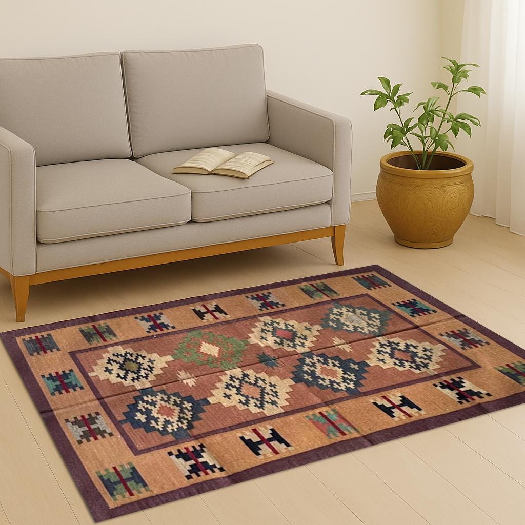 Jute Kilim Rug ,Wool Jute Flatweave Area Rug Natural Durable Eco-Friendly Accent Carpet