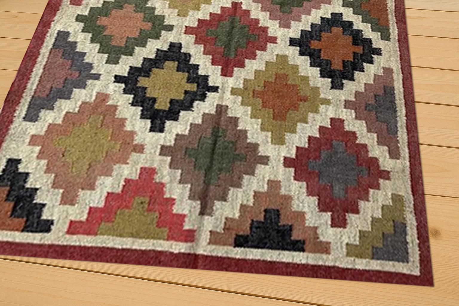Handmade Jute Kilim Rug Large Wool & Jute Dhurrie Rug with Oriental Motifs Handwoven Wool Rug