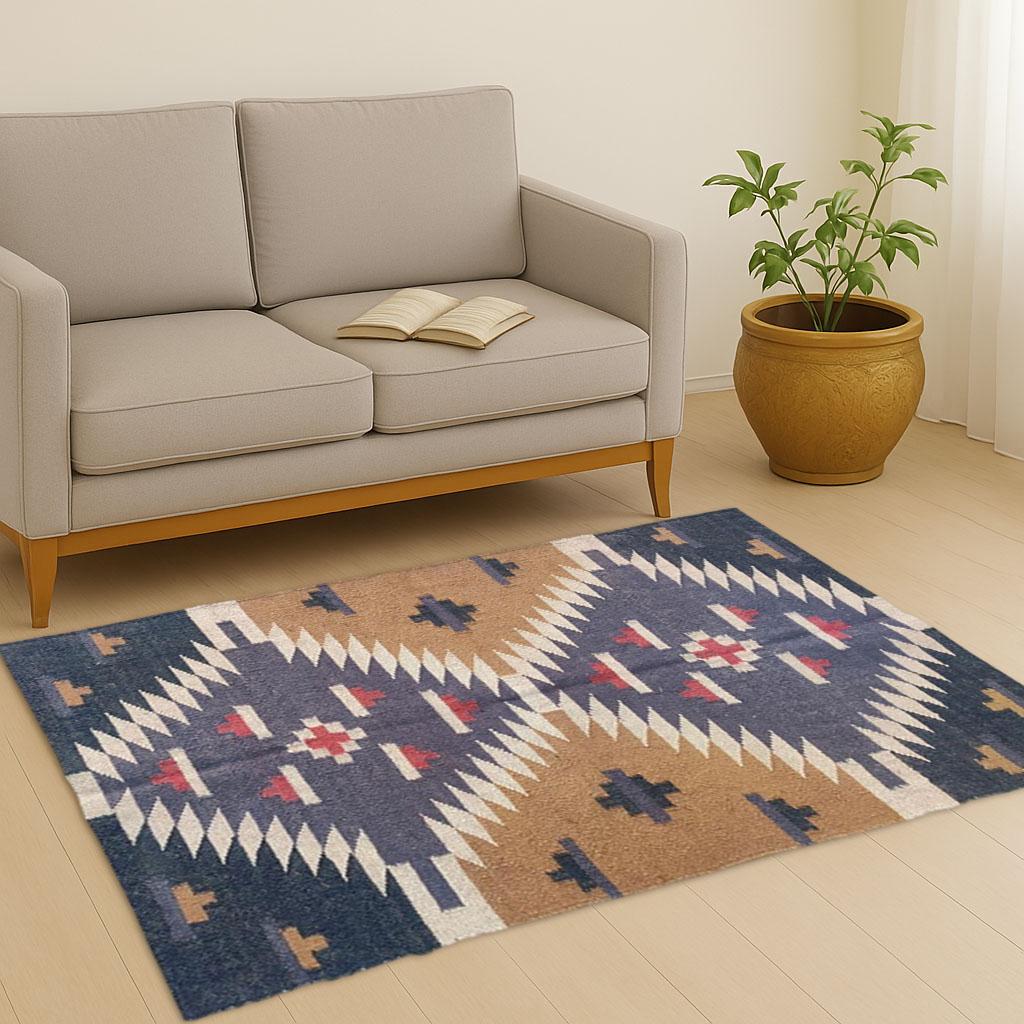 Wool Jute Kilim Runner Rug – Handmade Hemp & Natural Jute Flatweave for Rustic Boho Home Decor