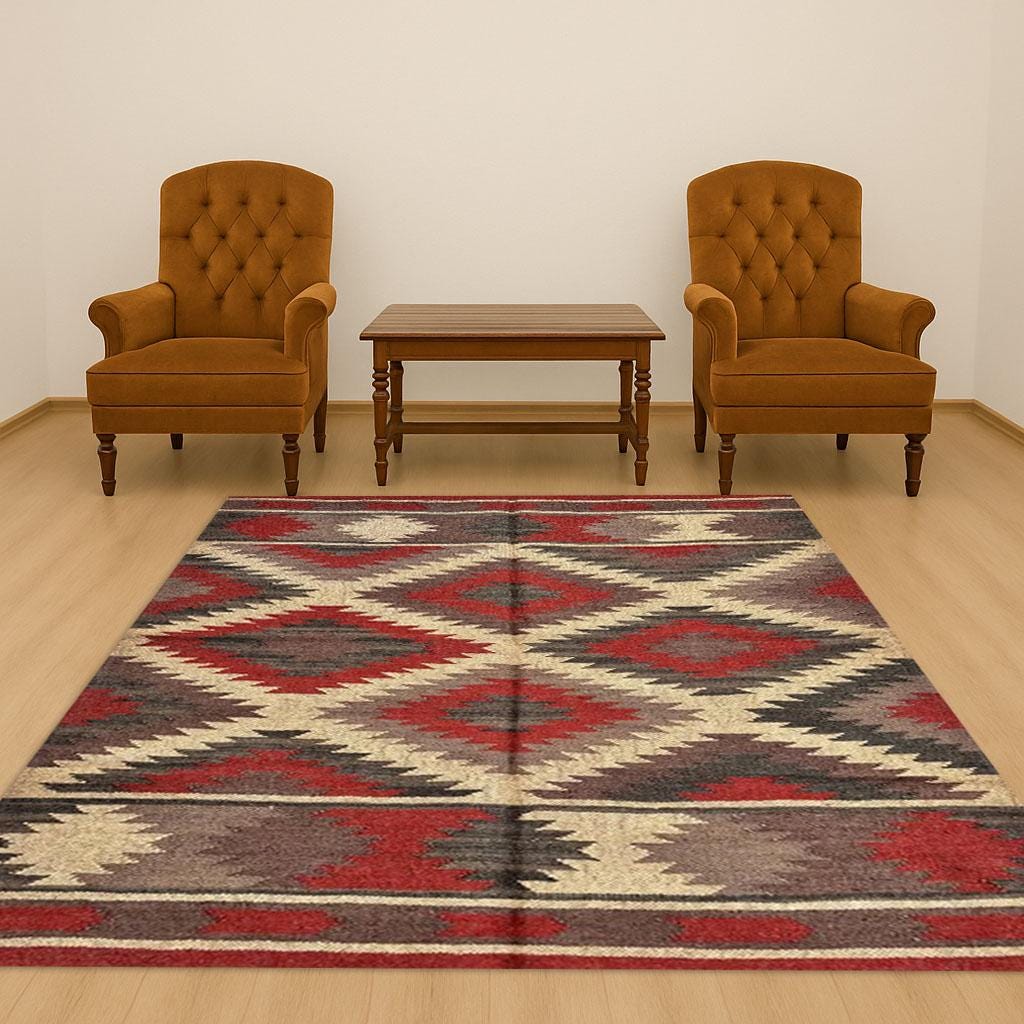 Kilim Jute Rug – Handmade Durable Jute Kilim Area Rug, Natural Fiber Floor Decor, Boho & Rustic Living Room Accent Carpet