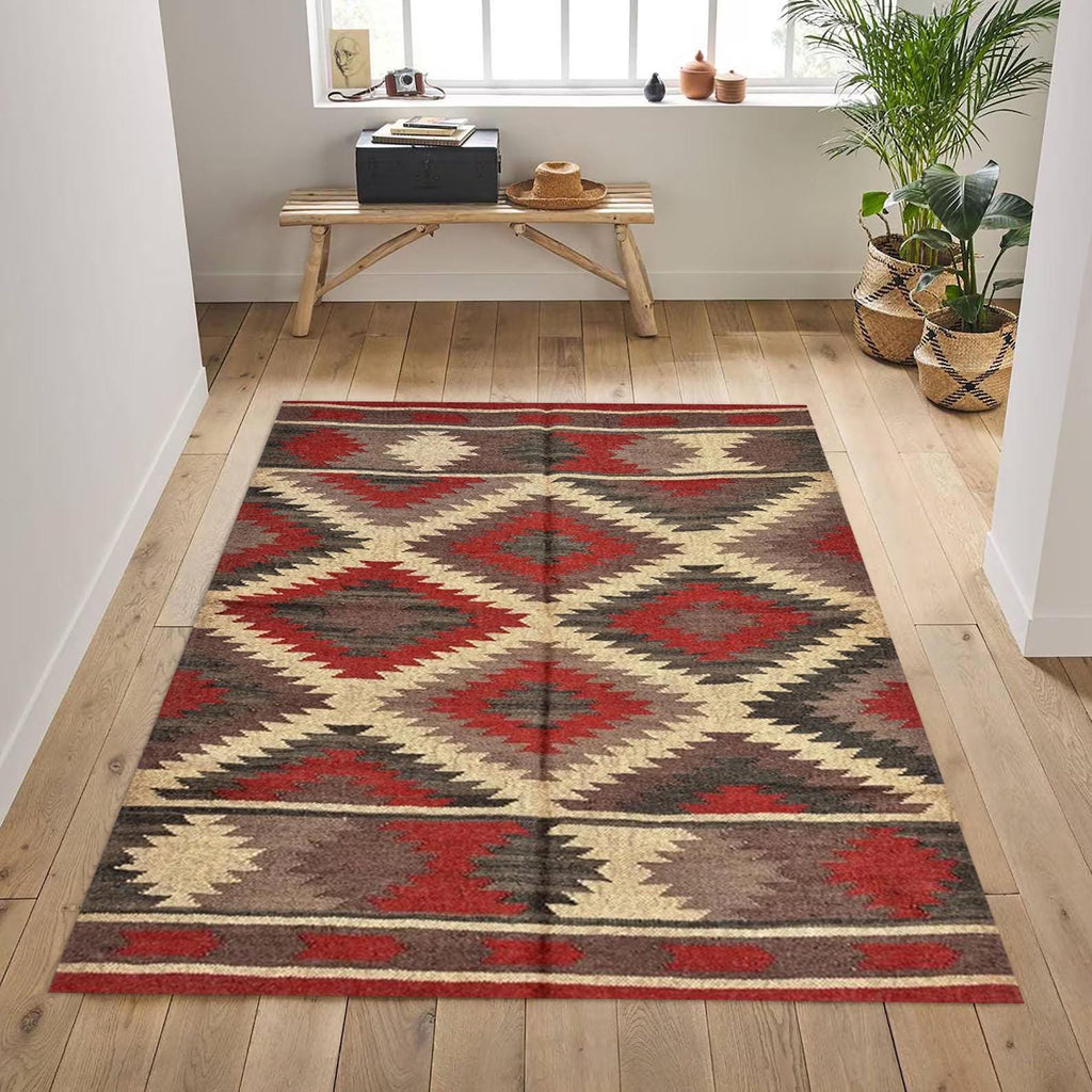 Kilim Jute Rug – Handmade Durable Jute Kilim Area Rug, Natural Fiber Floor Decor, Boho & Rustic Living Room Accent Carpet