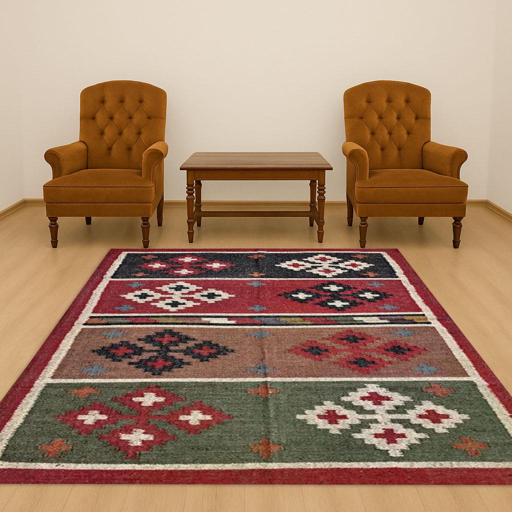 Jute Kilim Rug | Handwoven Wool & Natural Jute Flatweave Area Rug for Boho | Home Decor Living Room Decor | CarpetFor Hotel Decor