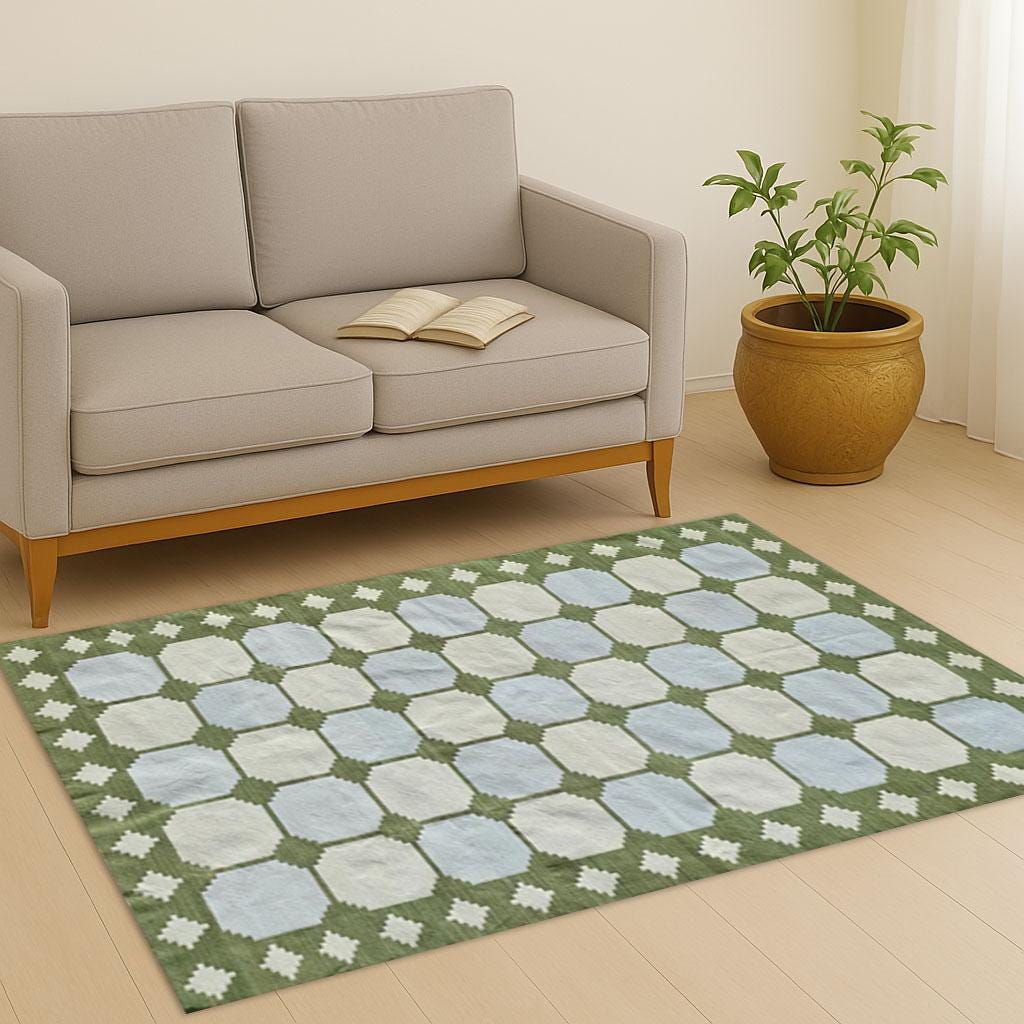 Handwoven Cotton Rug 4x6 ft, Durable Area Carpet, Boho Floor Decor, Soft Woven Mat for Living Room & Bedroom, Eco-Friendly Textile